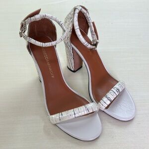 Rebecca Minkoff White Textured Block Heel Sandals
